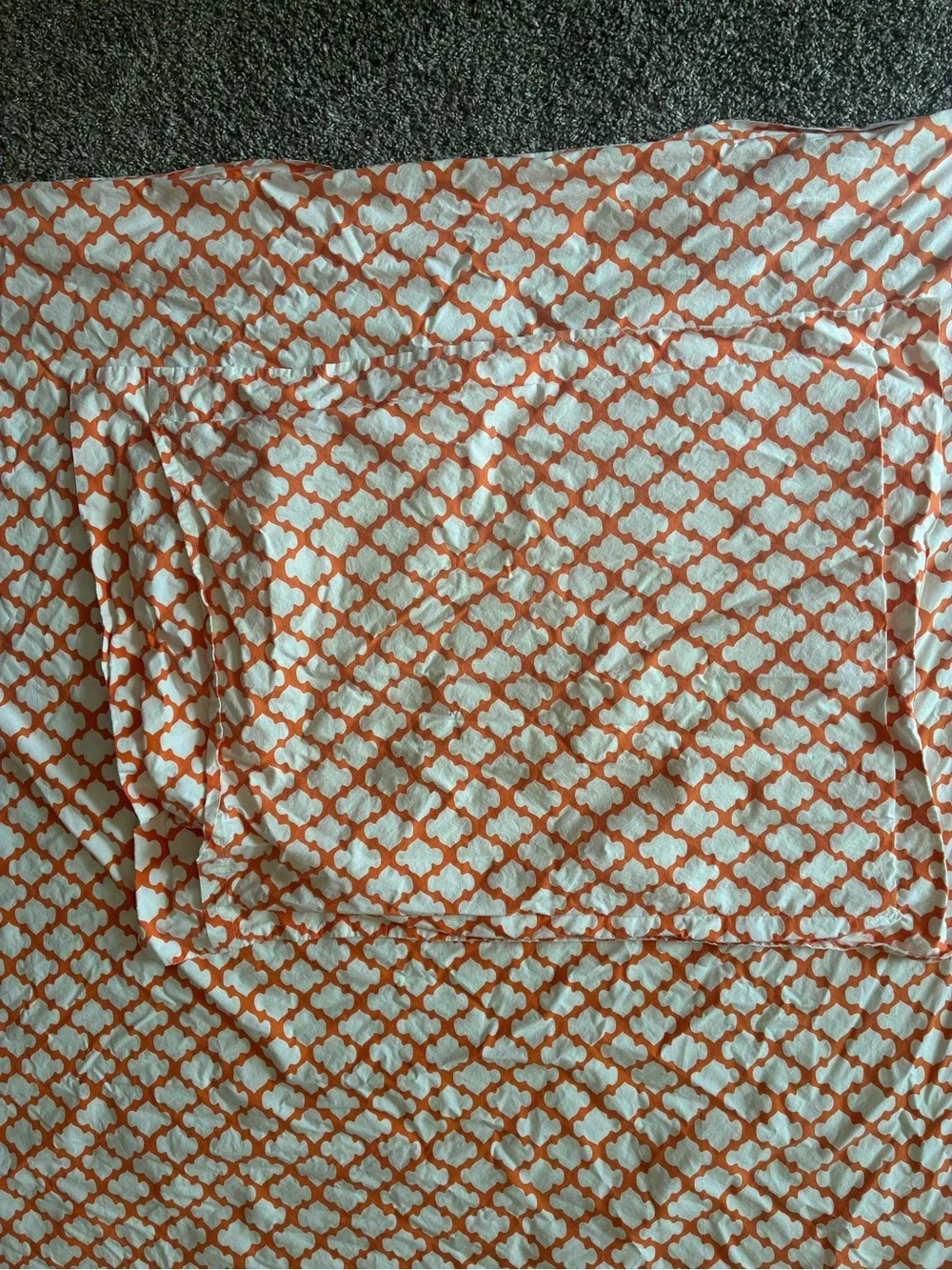 Pottery Barn 3 Piece Queen Duvet Set Orange and White Tile Preppy